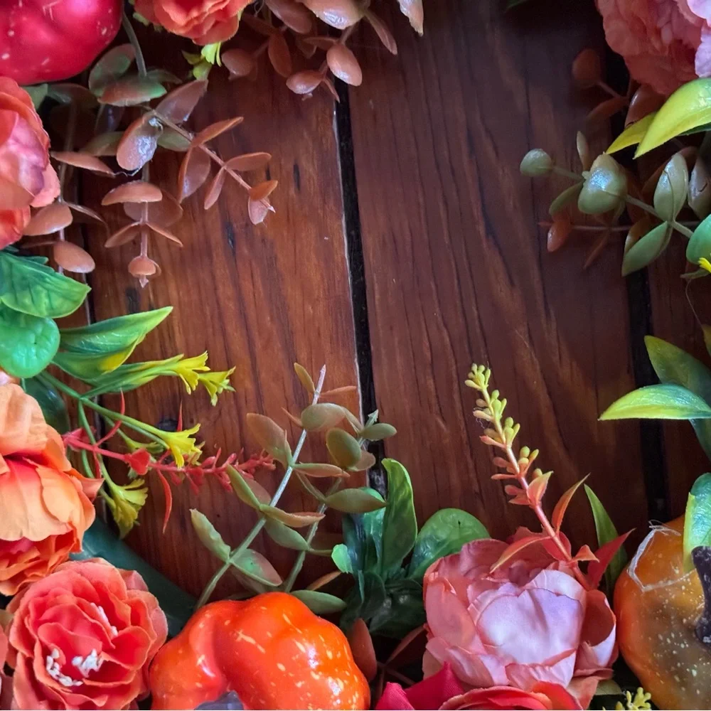 Autumn Floral Wreath with Pumpkins
